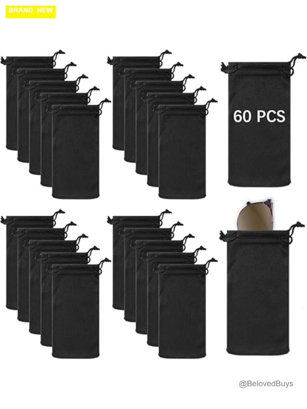 60 Pack Microfiber Eyeglass Pouches with Drawstring